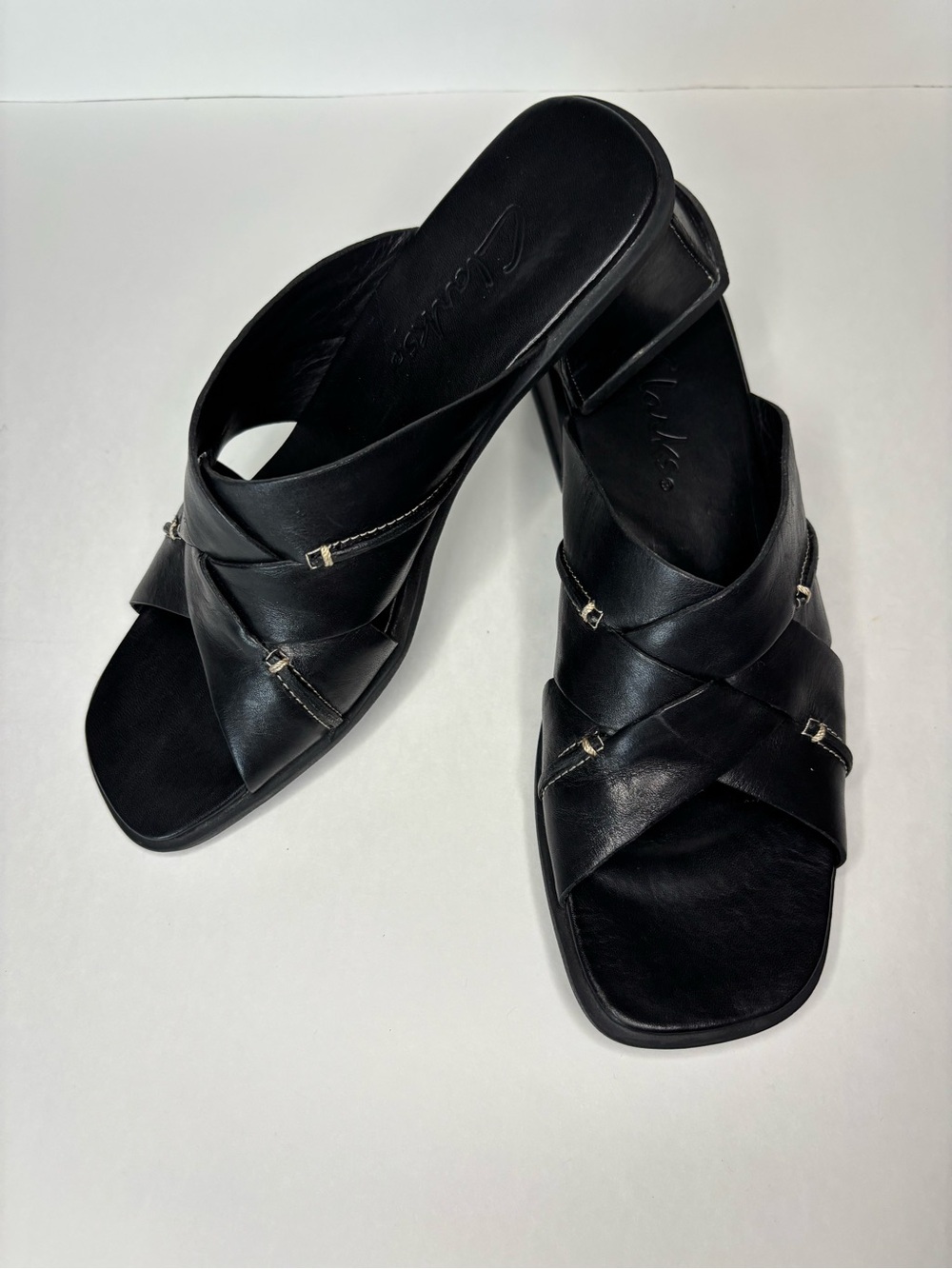 Black Leather Cross-Strap Slide Sandals - Unbranded - Picture 1 of 5